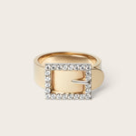 Front view of 14K yellow gold Bella Buckle Ring with lab-grown diamonds