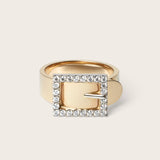 Front view of 14K yellow gold Bella Buckle Ring with lab-grown diamonds