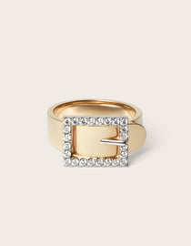 Front view of 14K yellow gold Bella Buckle Ring with lab-grown diamonds