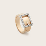 Side view of 14K yellow gold Bella Buckle Ring with lab-grown diamonds