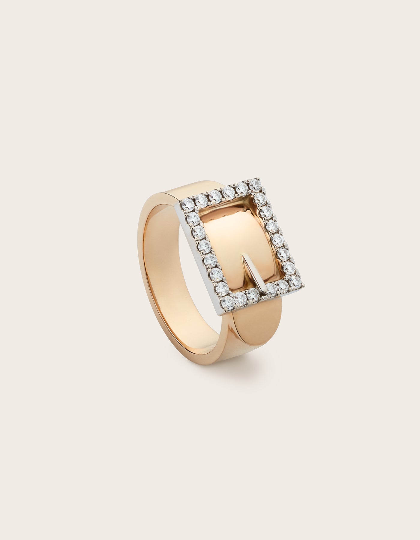Side view of 14K yellow gold Bella Buckle Ring with lab-grown diamonds