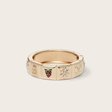 Front view of 14K yellow gold Chiara Charm Ring with lab-grown diamonds, with a focus on the strawberry charm