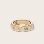 Front view of 14K yellow gold Chiara Charm Ring with lab-grown diamonds, with a focus on the butterfly charm