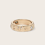 Front view of 14k yellow gold Chiara Charm Ring with lab-grown diamonds, with a focus on the smiley charm