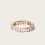 Front view of 14K yellow gold Elena Eternity Ring with lab-grown emerald cut diamonds