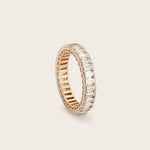 Side view of 14K yellow gold Elena Eternity Ring with lab-grown emerald cut diamonds