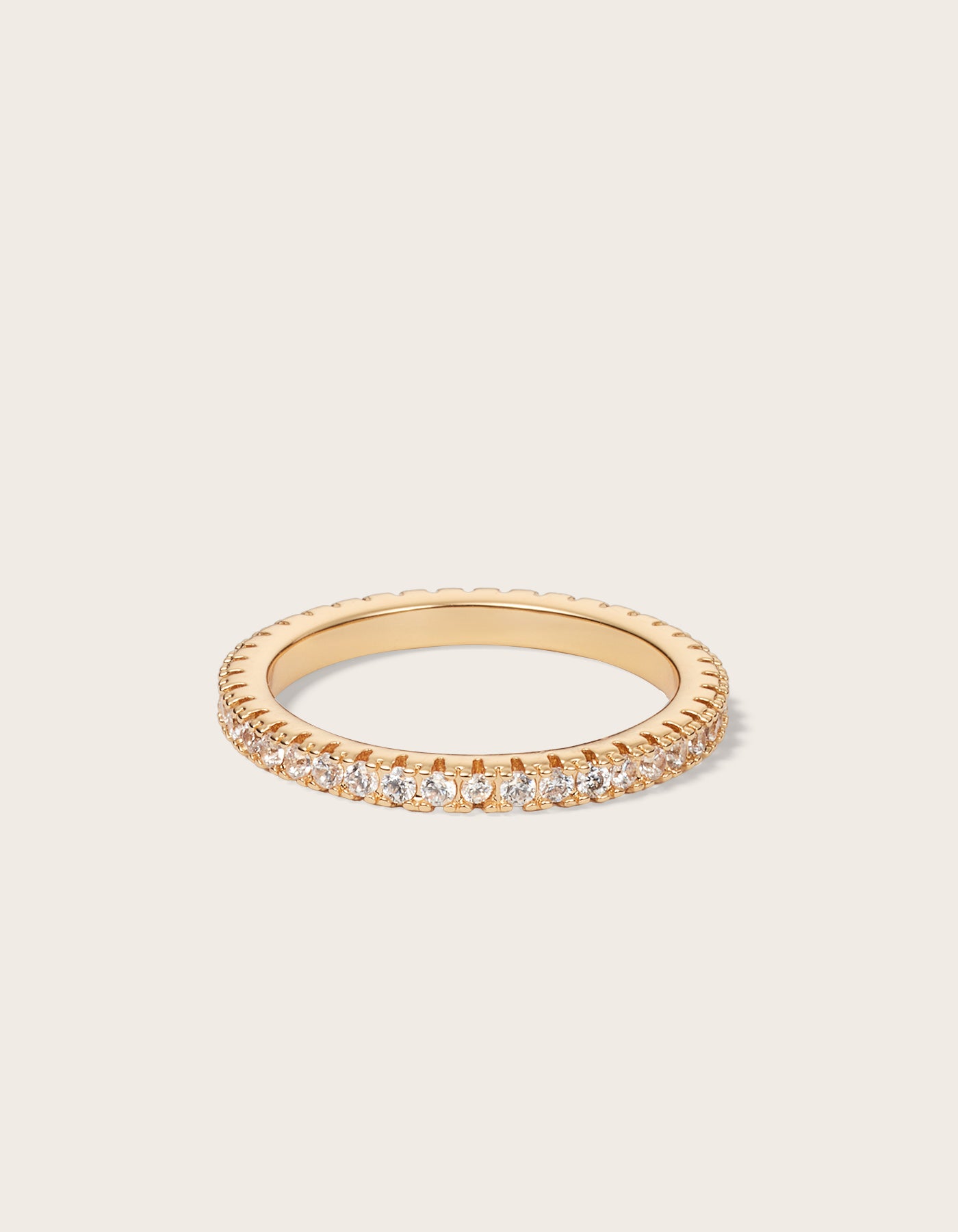 Front view of 14K yellow gold Eliana 2mm Eternity Ring with round 0,02 carat lab-grown diamonds
