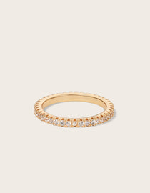 Front view of 14K yellow gold Eliana 2mm Eternity Ring with round 0,02 carat lab-grown diamonds