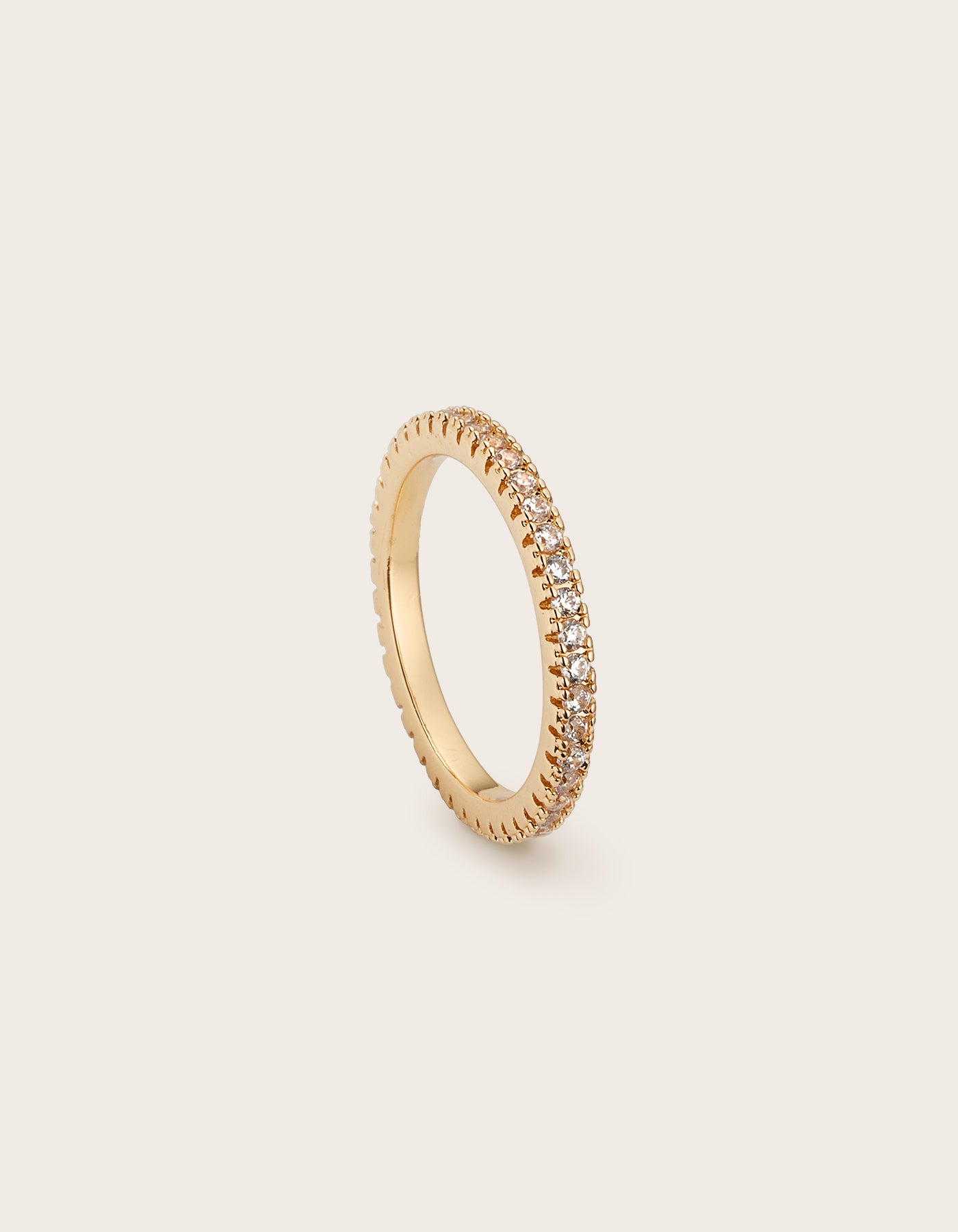 Side view of 14K yellow gold Eliana 2mm Eternity Ring with round 0,02 carat lab-grown diamonds